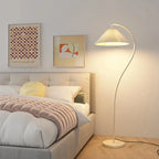 Arc Floor Lamp Pleated Fabric Shade Dimmable LED Bulb