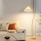 Arc Floor Lamp Pleated Fabric Shade Dimmable LED Bulb