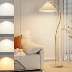 Arc Floor Lamp Pleated Fabric Shade Dimmable LED Bulb
