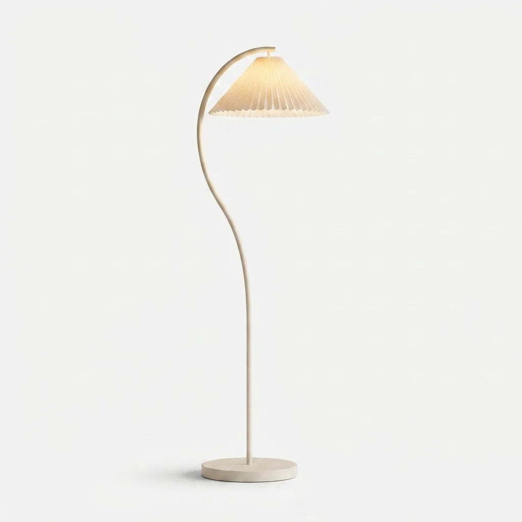 Arc Floor Lamp Pleated Fabric Shade Dimmable LED Bulb