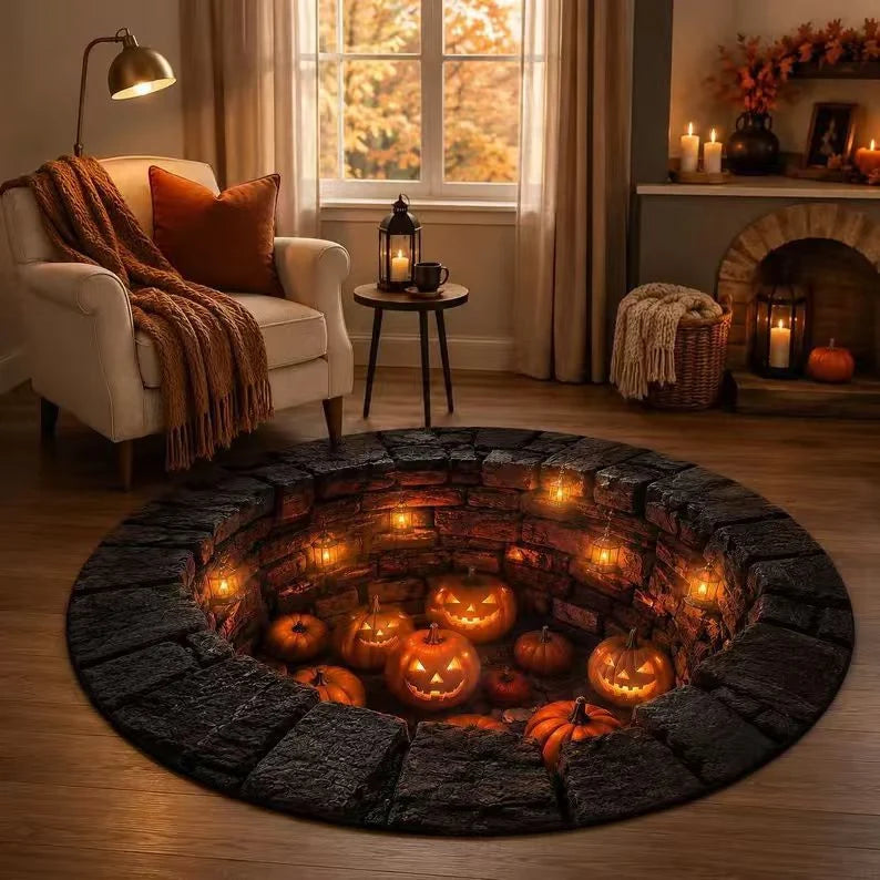 Area Rug 3D Pumpkin & Lantern Design Soft Durable Material