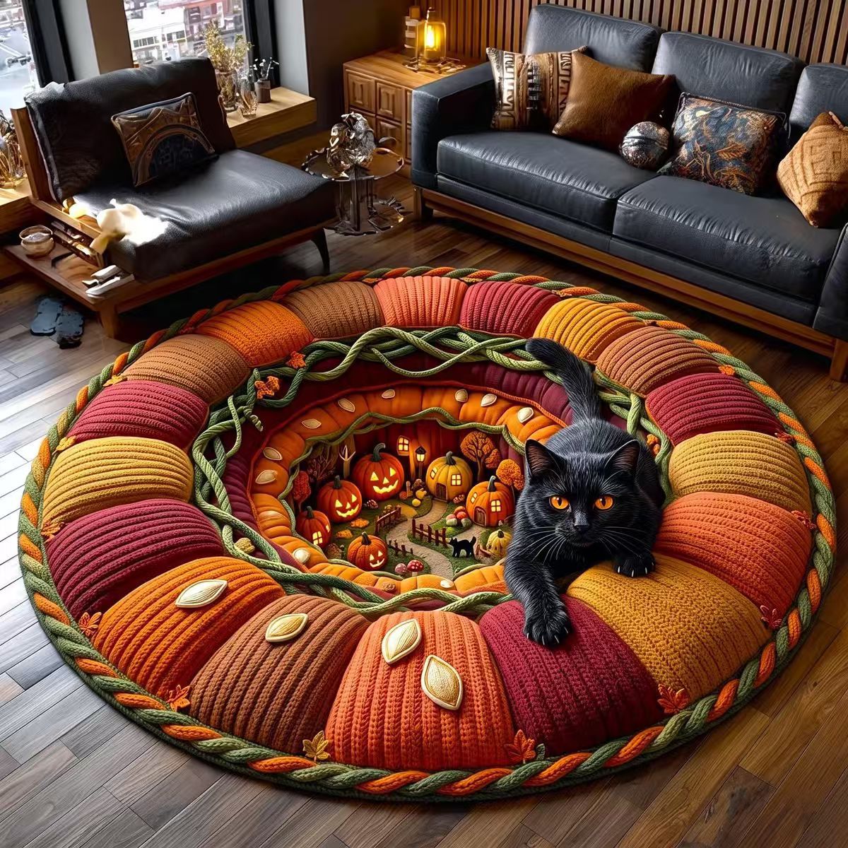 Area Rug 3D Pumpkin & Lantern Design Soft Durable Material