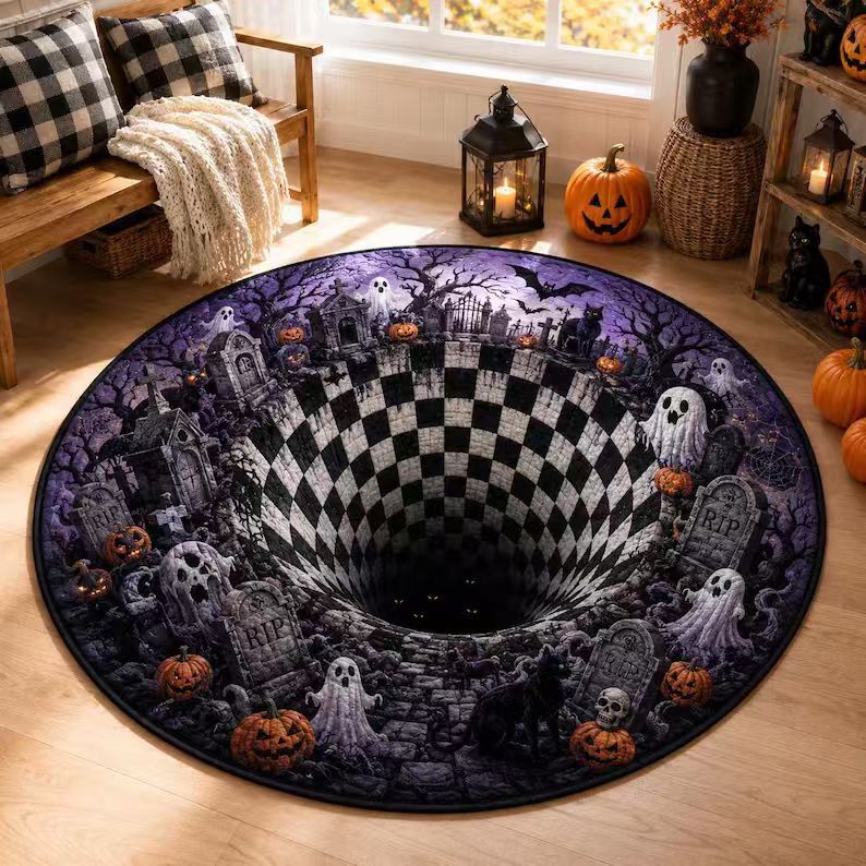 Area Rug 3D Pumpkin & Lantern Design Soft Durable Material