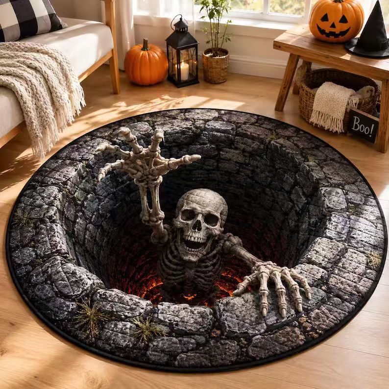 Area Rug 3D Pumpkin & Lantern Design Soft Durable Material