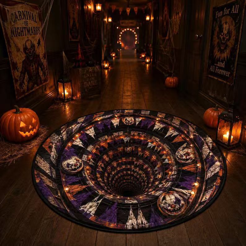 Area Rug 3D Pumpkin & Lantern Design Soft Durable Material