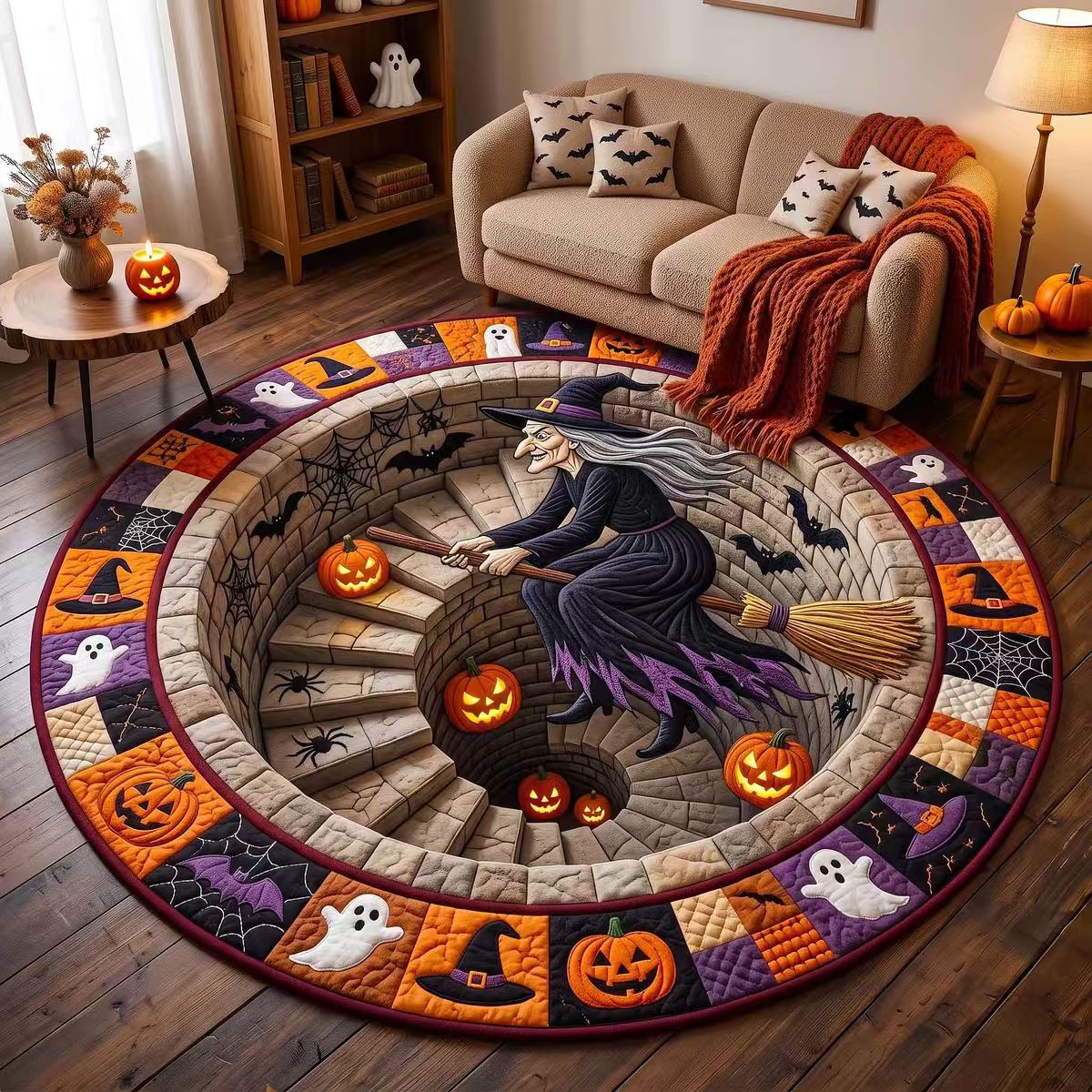 Area Rug 3D Pumpkin & Lantern Design Soft Durable Material