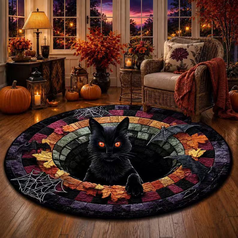 Area Rug 3D Pumpkin & Lantern Design Soft Durable Material