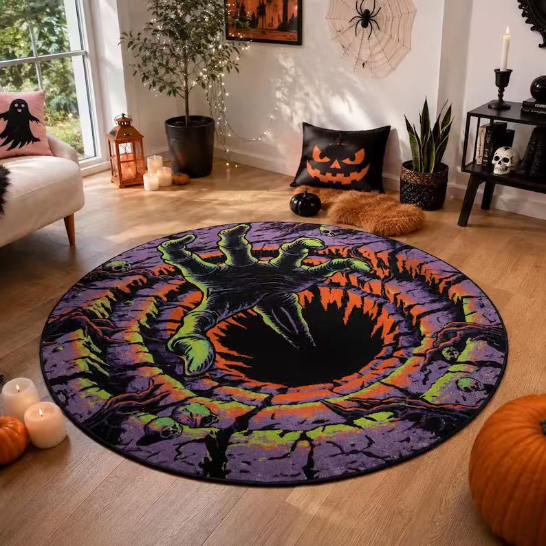 Area Rug 3D Pumpkin & Lantern Design Soft Durable Material