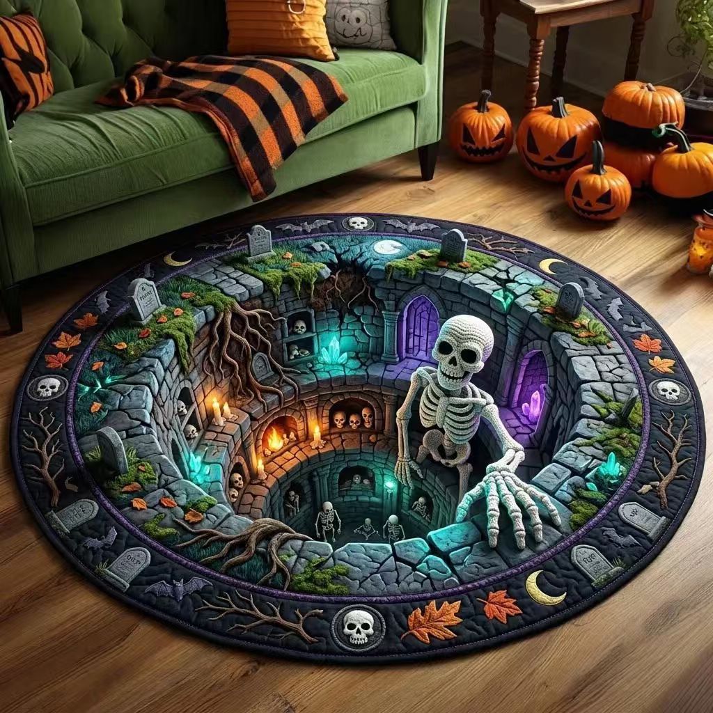 Area Rug 3D Pumpkin & Lantern Design Soft Durable Material