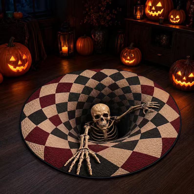 Area Rug 3D Pumpkin & Lantern Design Soft Durable Material