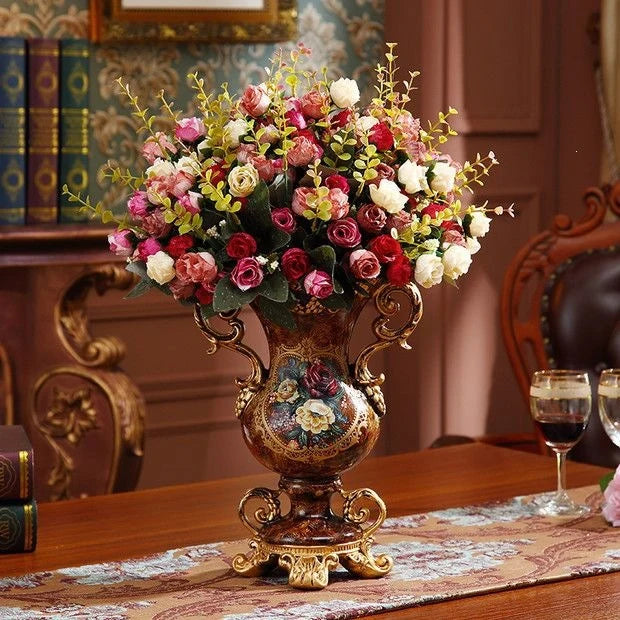 Artificial Flower Arrangement Silk Flowers Ornate Gold Vase