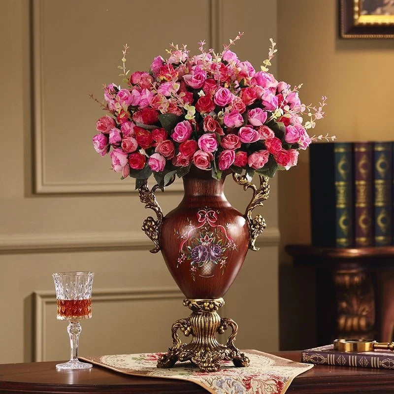 Artificial Flower Arrangement Silk Flowers Ornate Gold Vase
