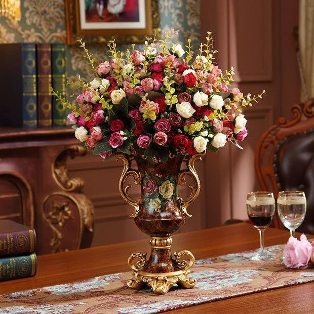 Artificial Flower Arrangement Silk Flowers Ornate Gold Vase