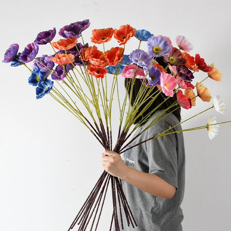 Artificial Poppy Flower Stem Realistic Low-Maintenance Decor