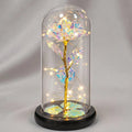 Artificial Rose Glass Dome Warm White LED Wooden Base