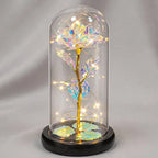 Artificial Rose Glass Dome Warm White LED Wooden Base
