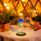 Artificial Rose Glass Dome Warm White LED Wooden Base