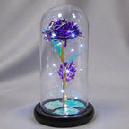 Artificial Rose Glass Dome Warm White LED Wooden Base