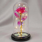 Artificial Rose Glass Dome Warm White LED Wooden Base