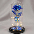 Artificial Rose Glass Dome Warm White LED Wooden Base