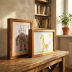 Artwork Display Frame Wooden Front-Opening Built-In Storage for Multiple Drawings