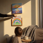 Artwork Display Frame Wooden Front-Opening Built-In Storage for Multiple Drawings
