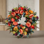 Autumn Wreath Rattan Faux Pumpkins And Leaves 15.7 Inch