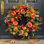 Autumn Wreath Rattan Faux Pumpkins And Leaves 15.7 Inch