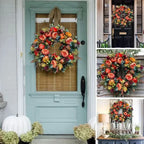 Autumn Wreath Rattan Faux Pumpkins And Leaves 15.7 Inch