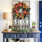 Autumn Wreath Rattan Faux Pumpkins And Leaves 15.7 Inch