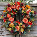 Autumn Wreath Rattan Faux Pumpkins And Leaves 15.7 Inch
