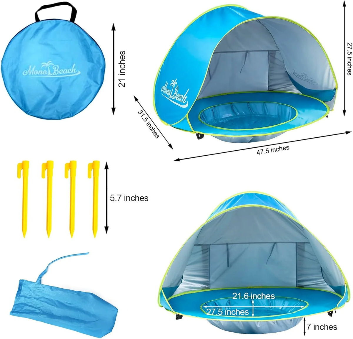 Baby Beach Tent Pop-Up UPF 50 Integrated Paddling Pool