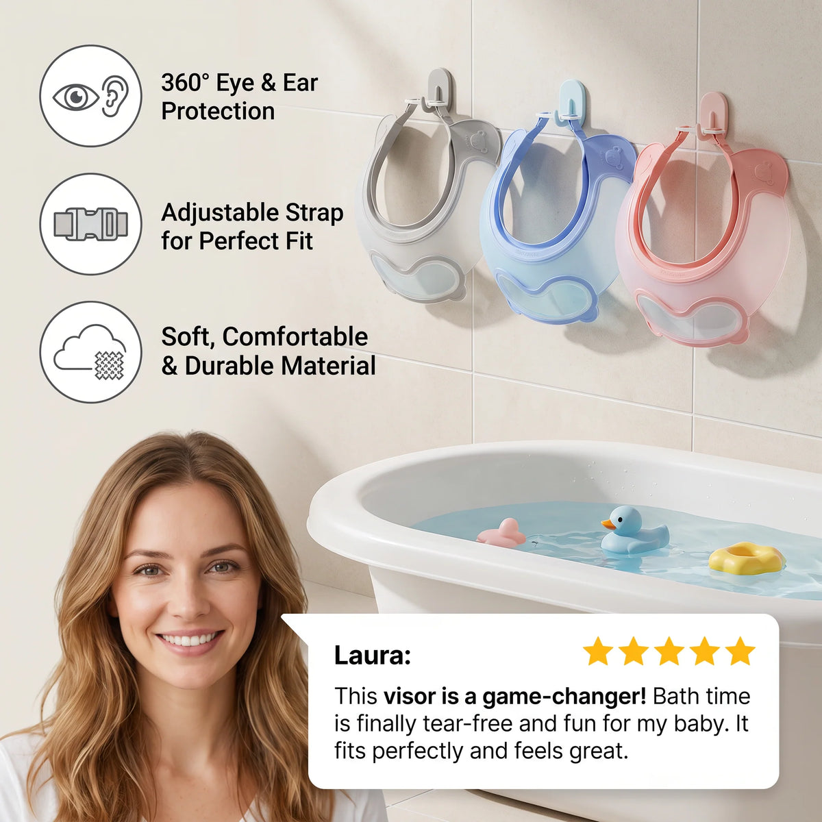 Baby Shampoo Visor Adjustable Water-Deflecting Eye & Ear Coverage
