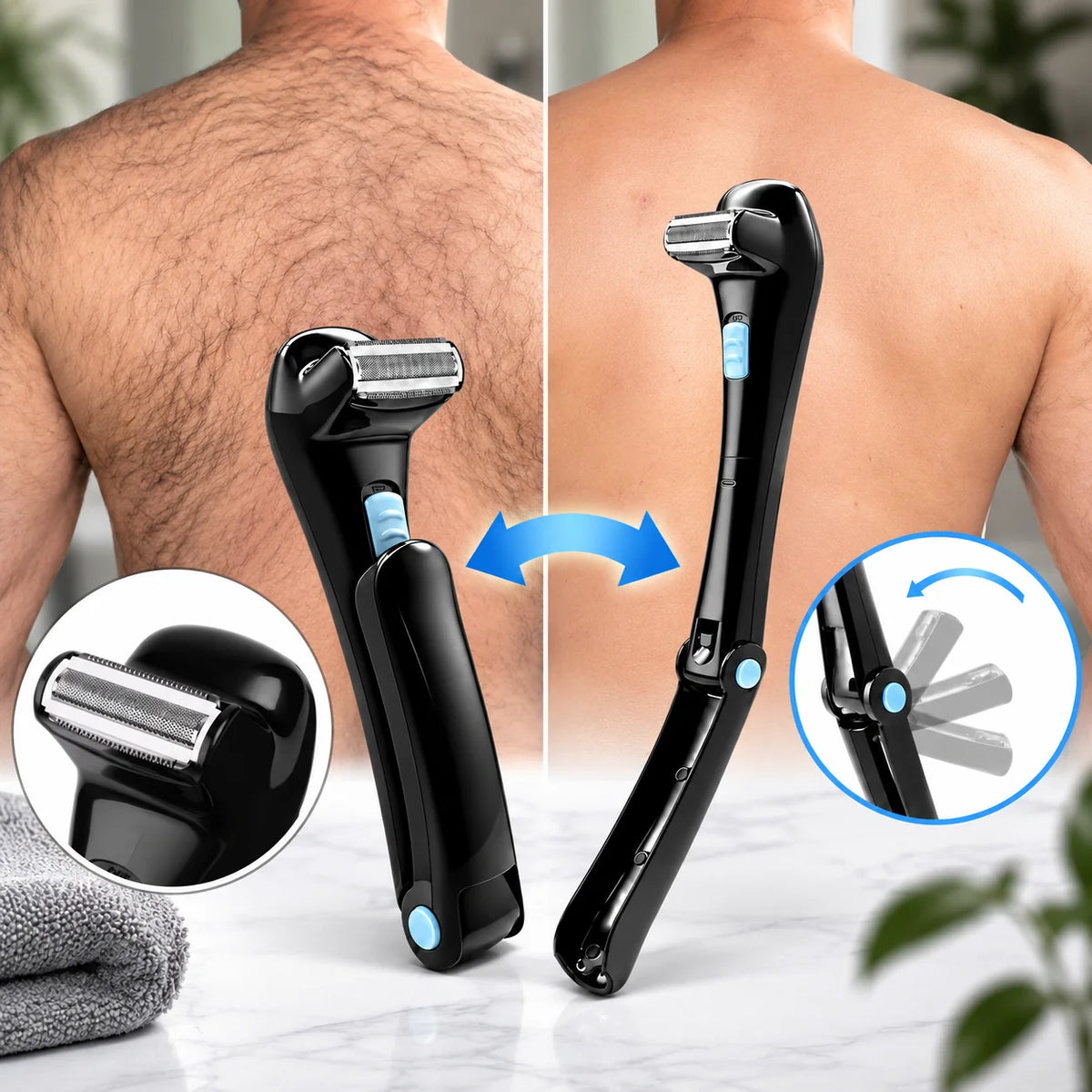 Back Shaver Folding Handle 14.8 Inch USB-C Rechargeable