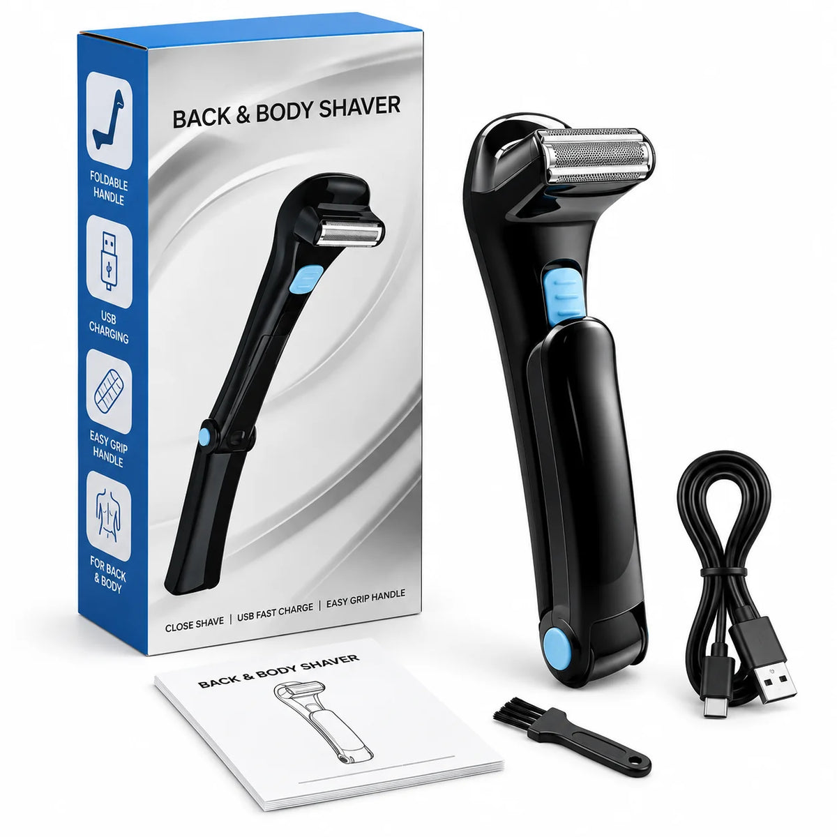 Back Shaver Folding Handle 14.8 Inch USB-C Rechargeable