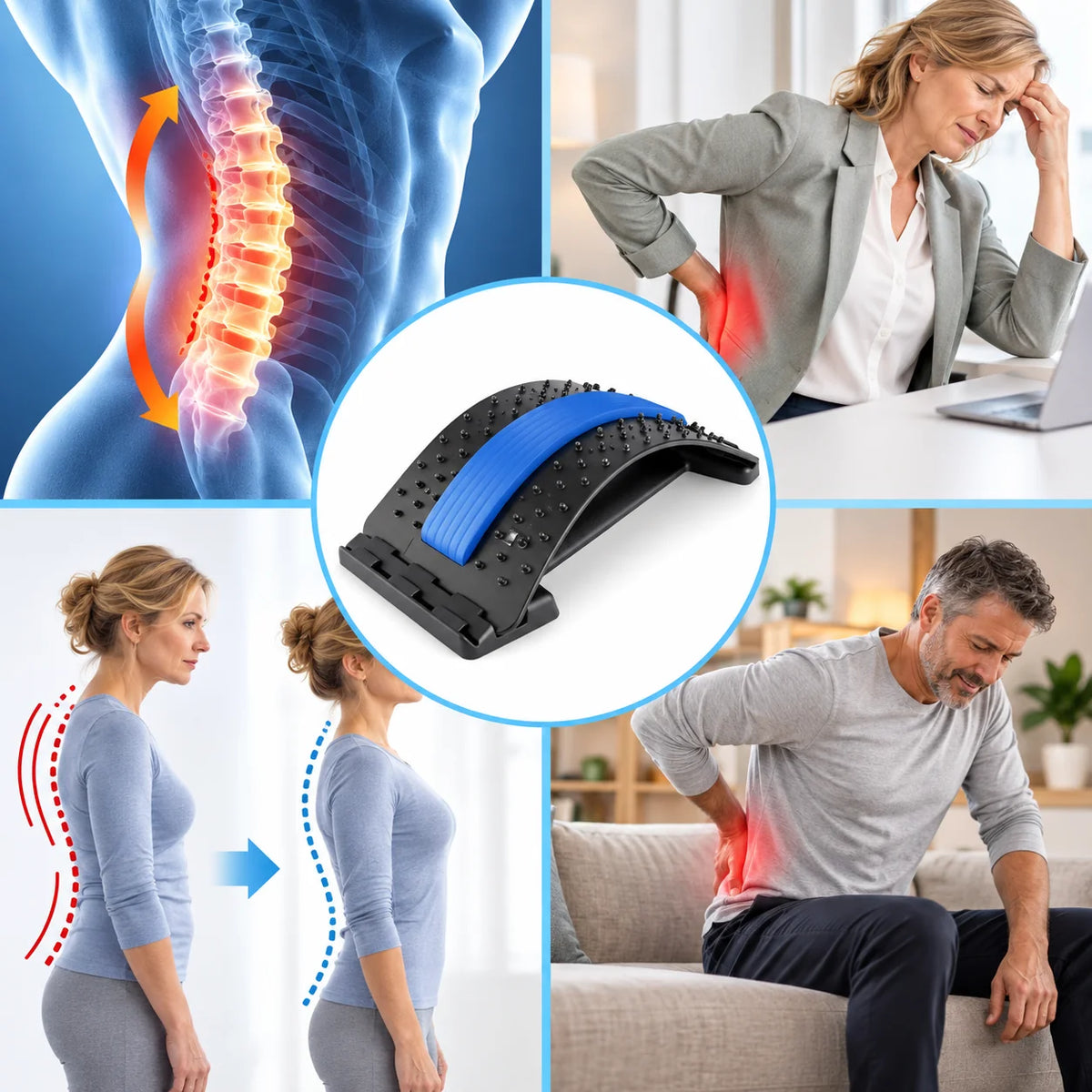 Back Stretcher 4-Level Adjustable Acupressure & Padded EVA