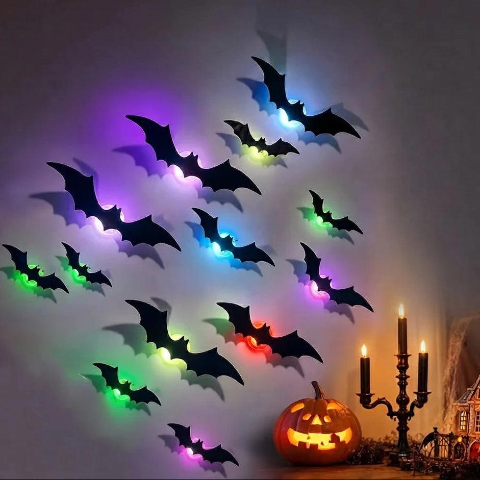 Bat Wall Stickers 3D LED Glow Residue-Free Adhesive