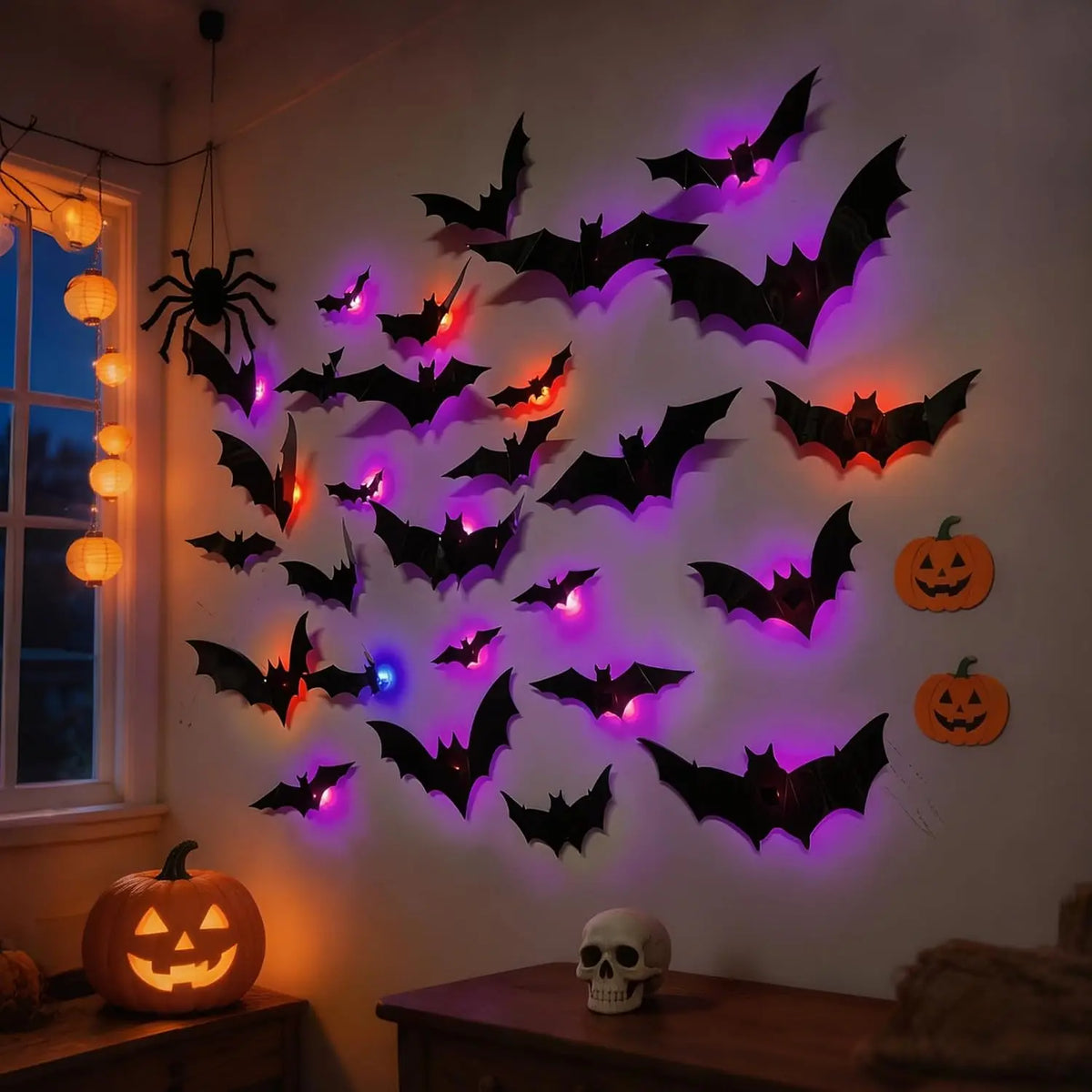 Bat Wall Stickers 3D LED Glow Residue-Free Adhesive
