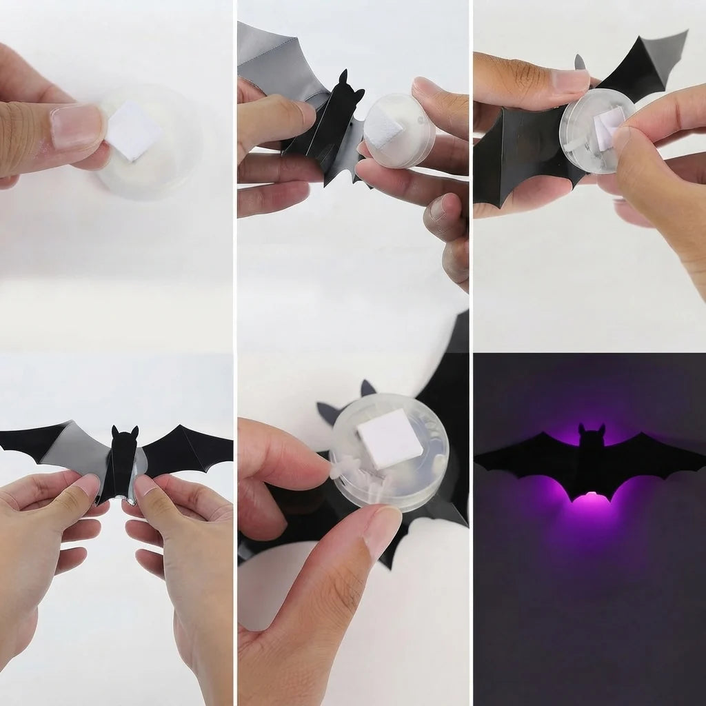 Bat Wall Stickers 3D LED Glow Residue-Free Adhesive