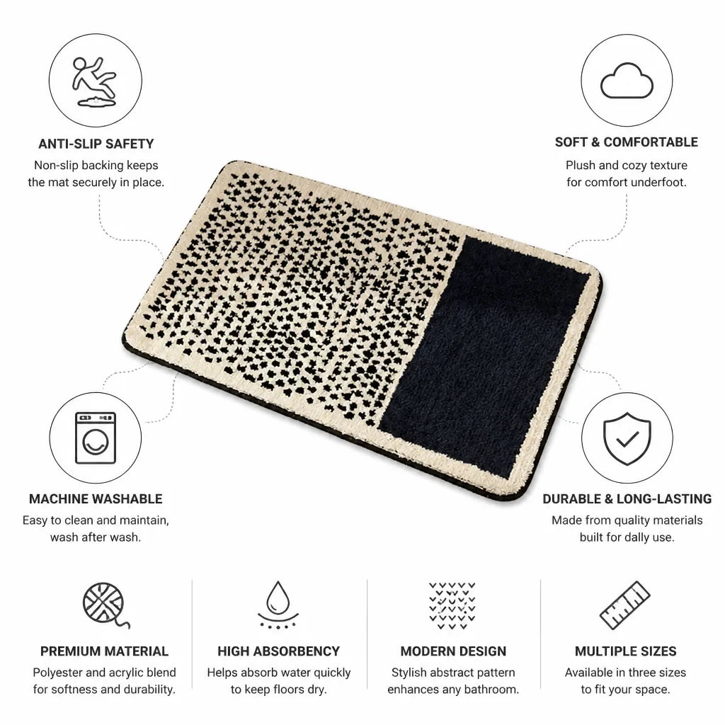 Bath Mat Abstract Pattern Plush Anti-Slip Machine Washable