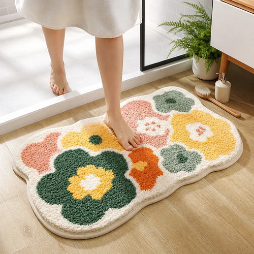 Bath Mat Floral Tufted Microfiber Absorbent Non-Slip