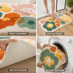 Bath Mat Floral Tufted Microfiber Absorbent Non-Slip