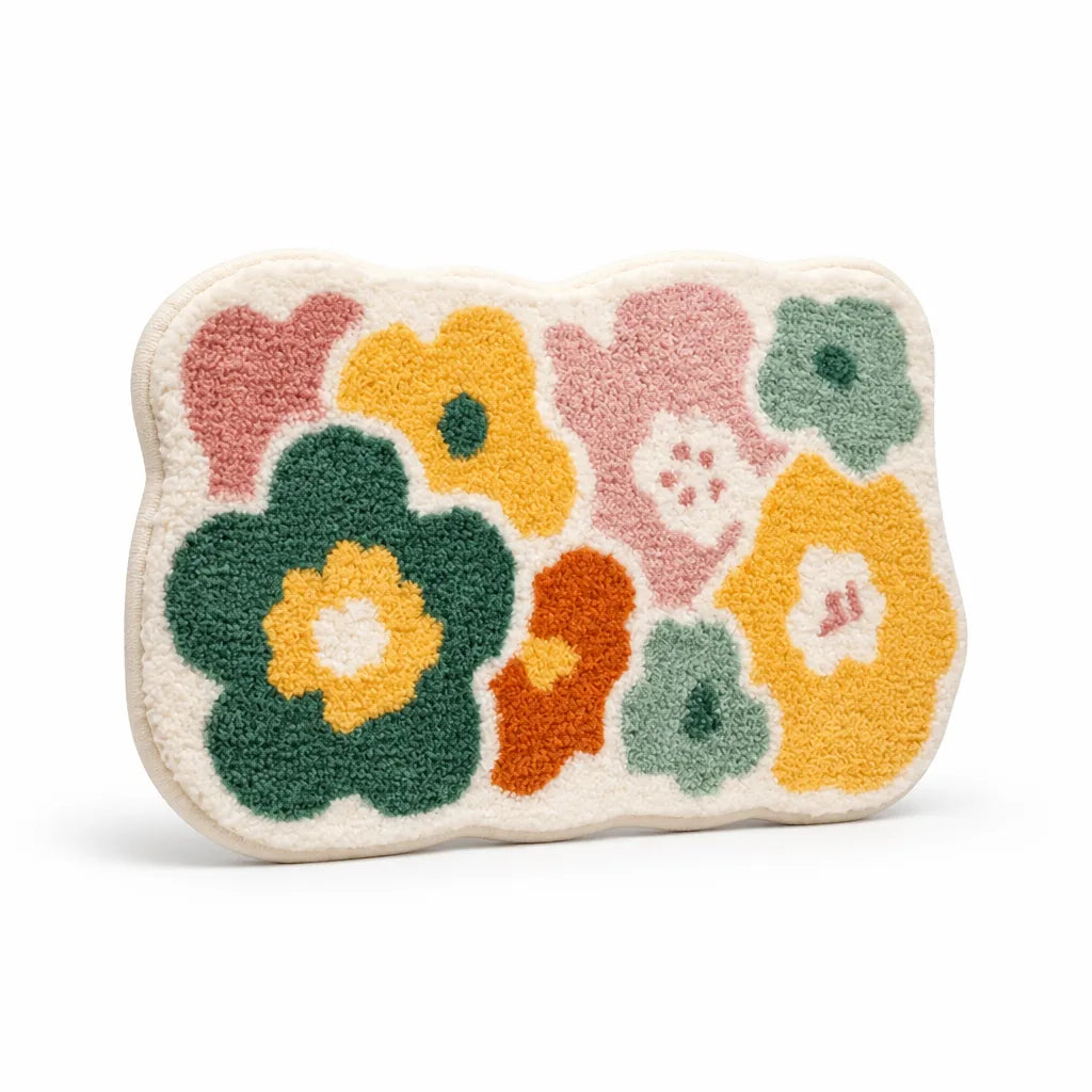 Bath Mat Floral Tufted Microfiber Absorbent Non-Slip