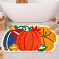 Bath Mat Plush Pumpkin Design Non-Slip Backing Machine Washable