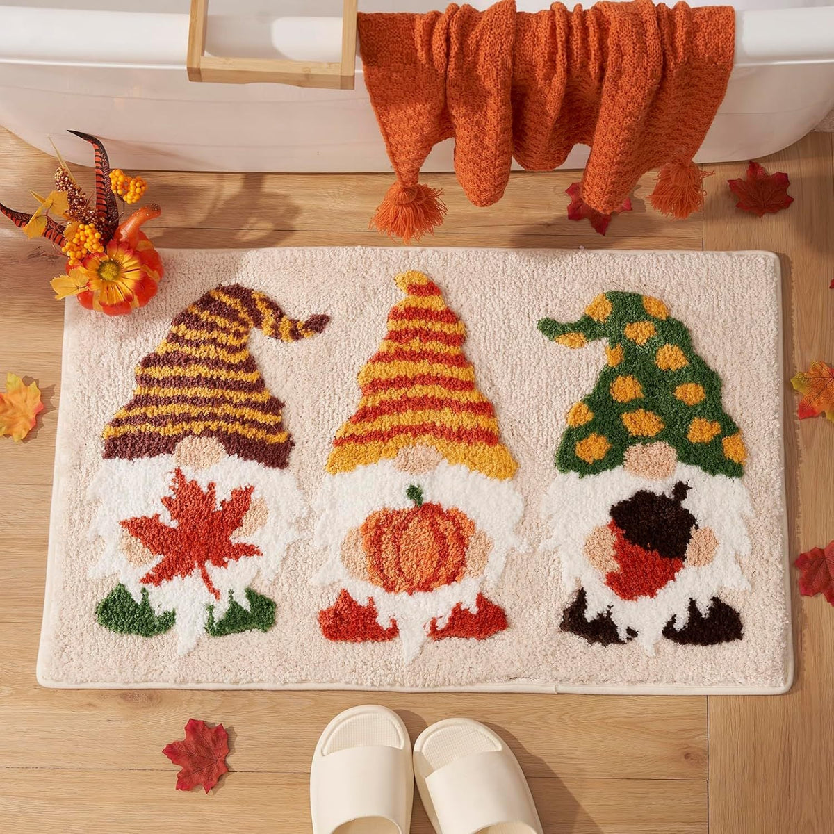 Bath Mat Plush Pumpkin Design Non-Slip Machine Washable