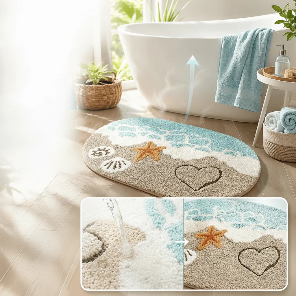 Bath Mat Quick-Drying Microfiber Non-Slip TPE Backing