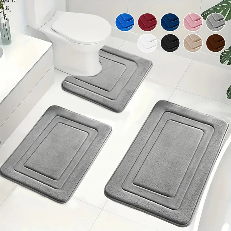 Bath Mat Set Memory Foam Non-Slip 3-Piece Set