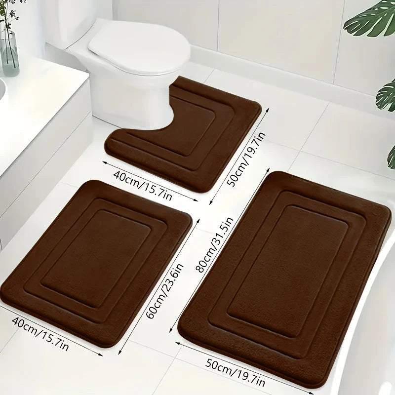 Bath Mat Set Memory Foam Non-Slip 3-Piece Set