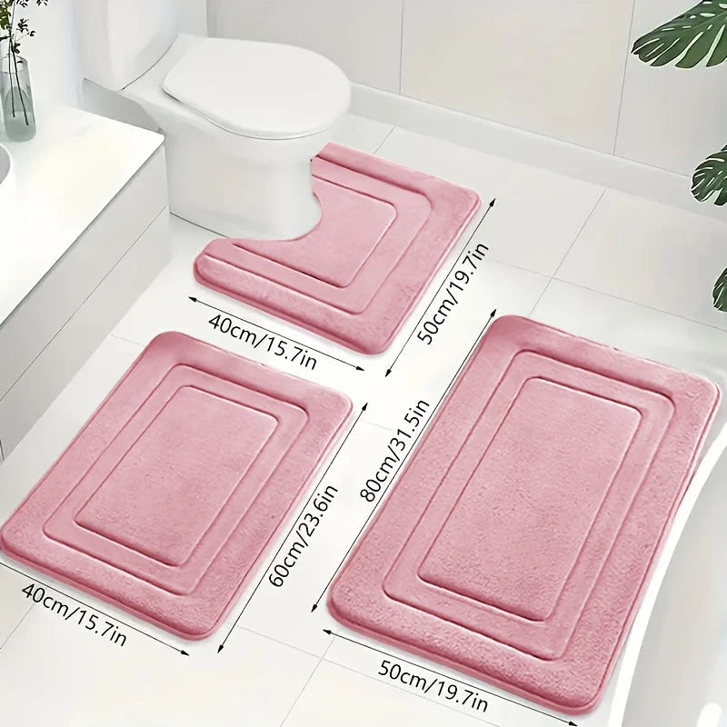 Bath Mat Set Memory Foam Non-Slip 3-Piece Set