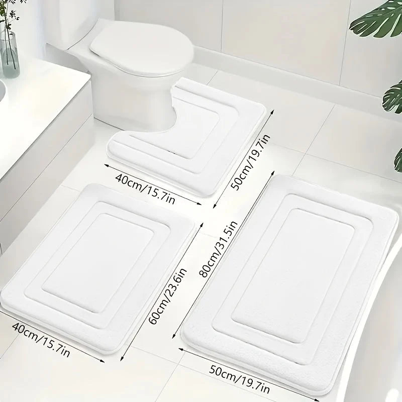 Bath Mat Set Memory Foam Non-Slip 3-Piece Set